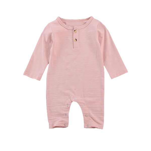 

jumpsuits born baby girls boys romper outfits round neck long sleeve buttons solid color pants clothes 0-18m, Blue