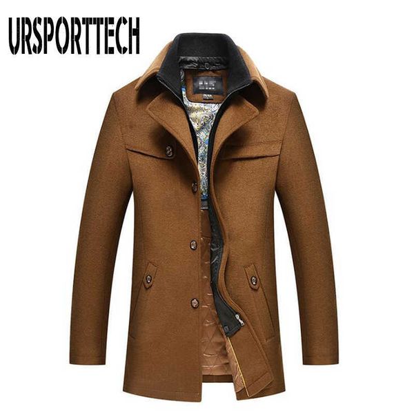 

autumn winter men's wool coat fashion turn down collar cotton-padded thick warm woolen coat male trench coat overcoat 210528, Black