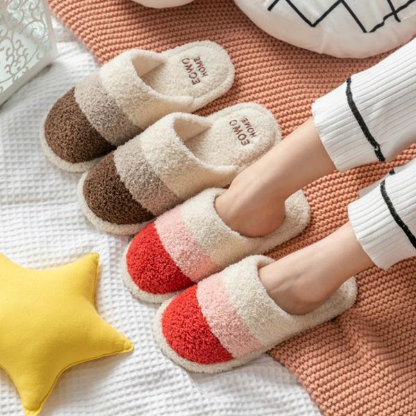 

slippers flock fur woman shoes ladies furry slides women's 2021 slipper female winter soft home lady indoor warm, Black