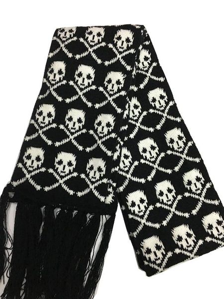 

scarves fashion skull knitted women men winter scarf skeleton party wraps with black fringe, Blue;gray
