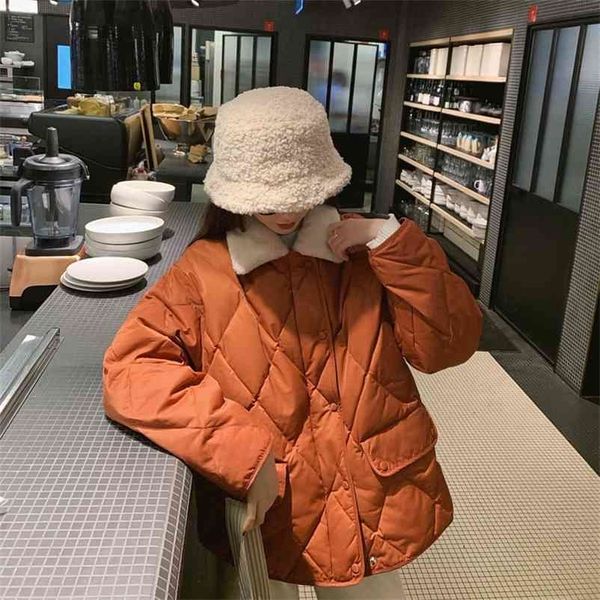 

winter cotton coat women parkas warm plaid bubble korean puffer white duck down thin jacket rhombus patternoutwear 210519, Black