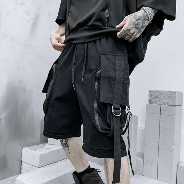 

men's shorts 2021 summer japanese dark harbor wind waist pull rope design cargo five points, White;black