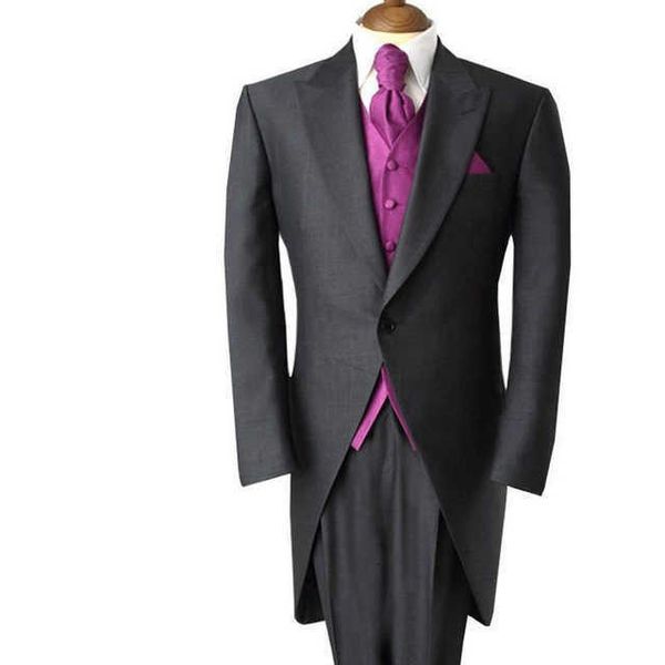 

men's suits & blazers gray royal po swallowtail men's suits three pips hombre attire groom men skinny jacket -pants vest vway, White;black