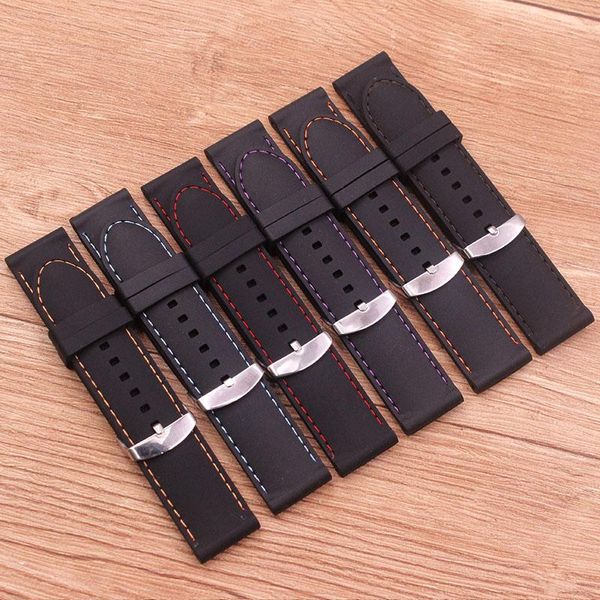 

watch bands accessories silicone strap 24mm pin buckle waterproof breathable men's suitable for all brands, Black;brown