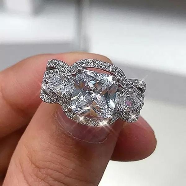 

wedding rings huitan fancy princess micro paved shiny cubic zirconia brilliant engagement ring fashion accessories for women, Slivery;golden
