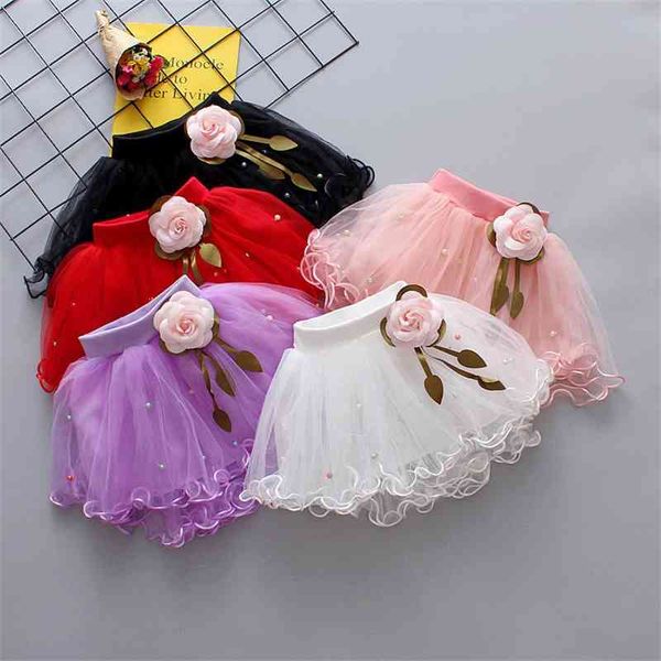 

2021 summer new clothing korean short girl's waist flower children's skirt, White