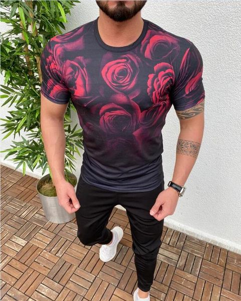 

men's t-shirts t-shirt spring and summer digital printing 3d flower gradient round neck hoodless casual short sleeve, White;black