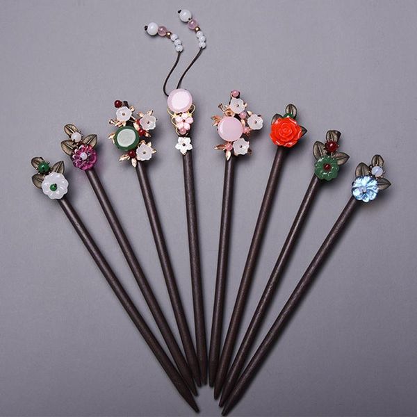 

hair clips & barrettes chinese style vintage stick women natural wooden sandalwood chopsticks ethnic pin girls hairpins jewelry accessories, Golden;silver