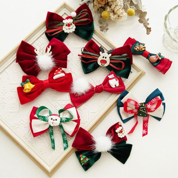 

hair accessories est santa claus christmas grip pom holder bow hairpin elk snowman flannel duckbill clip ladies, Slivery;white