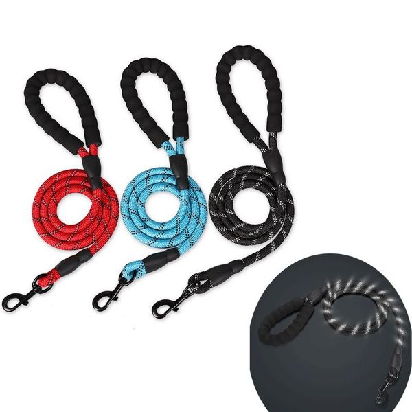 

pet dog leash night reflective threads traction belt nylon rope with soft padded handle 150x1.2cm collars & leashes