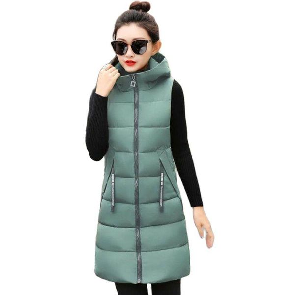 

women's vests autumn winter down cotton long vest jacket women ladies casual hooded waistcoat female sleeveless warm coat plus size 3xl, Black;white