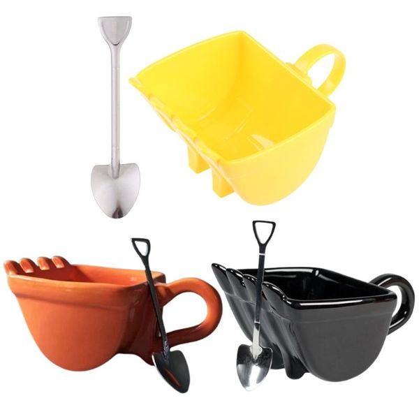

mugs excavator bucket design coffee mug milk drinks tea cup with spoon gift