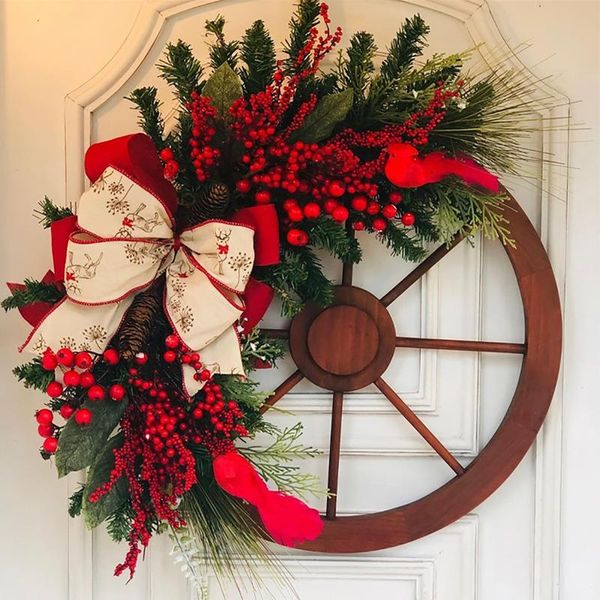 

decorative flowers & wreaths 2021 christmas bow wreath decoration windows door pendant hanging front wall garland ornaments #4
