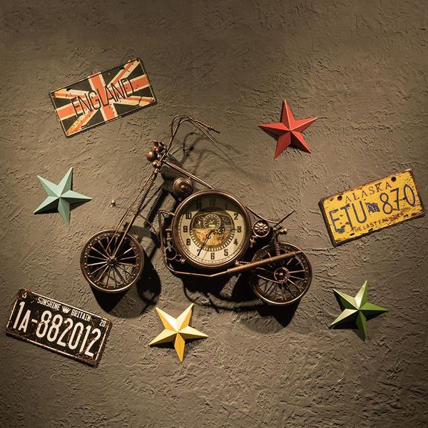 

retro nostalgia wrought iron modelling of the motorcycle wall clock house decoration living room digital clocks