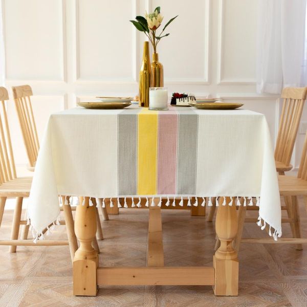 

table cloth fringed cotton striped tablecloth party splicing linen dustproof mat