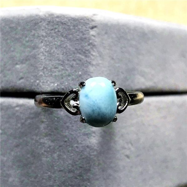 

cluster rings 100% natural blue larimar ring jewelry for woman man crystal silver stone 7x5mm beads love gift fashion adjustable, Golden;silver