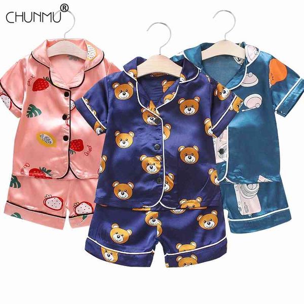 Kinder Pyjamas Set Baby Anzug Kinder Kleidung Kleinkind Jungen Mädchen Cartoon Druck Top Shorts Freizeit Home Wear Sommer 210508