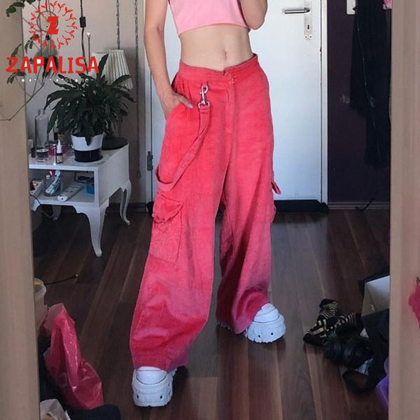 

women's pants & capris zapalisa fashion casual streetwear wide leg overalls pocket decor mid waist solid color patchwork winter women, Black;white