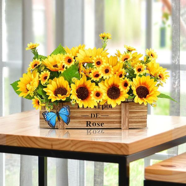 

decorative flowers & wreaths wooden fence imitation silk flower sunflower bouquet set home decoration deskwindowsill rose daisy various