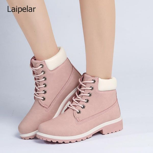 

boots women's single pu leather flat large pink ladies fashion casual short, Black