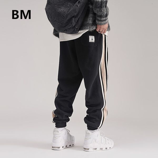 

men's pants winter fashion thick striped sports streetwear men korean style hip hop sweatpants kpop joggers tracksuit trouser swm0, Black