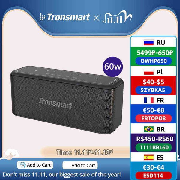 60W Power Tronsmart Mega Pro per Bluetooth 5.0 Altoparlanti altoparlanti Portatore Porta di bassi migliorati con NFC, IPX5, Batteria da 10400Mah H1111