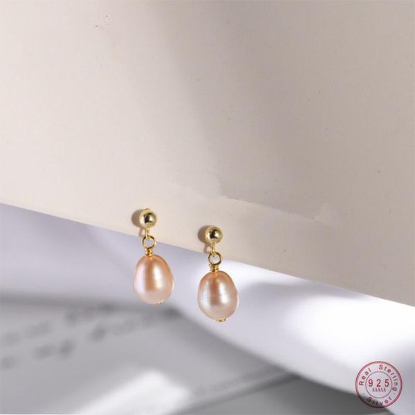 

stud 925 sterling silver natural baroque shaped pearl earrings women korean temperament wedding jewelry gifts, Golden;silver