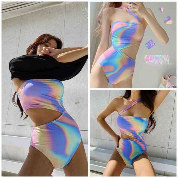 

printed 2021 tie dye one piece bikini swimsuit, White;black
