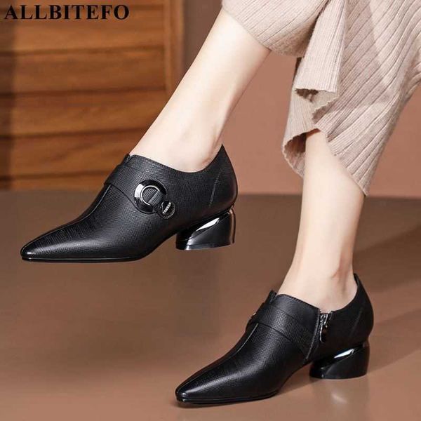 

allbitefo pointed toe fashion genuine leather women heels shoes women pumps high heel shoes basic shoes talons hauts femme 210611, Black