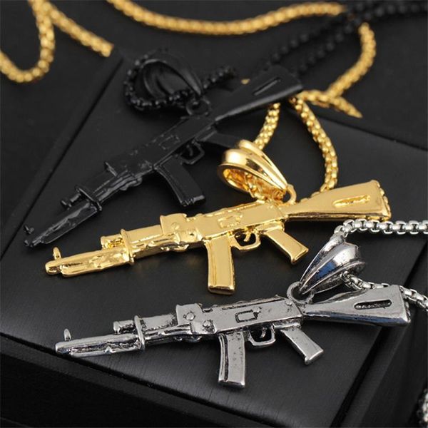 

pendant necklaces hip hop refined stylish gun pendants necklace for men rapper jewelry rock men's charm, Silver