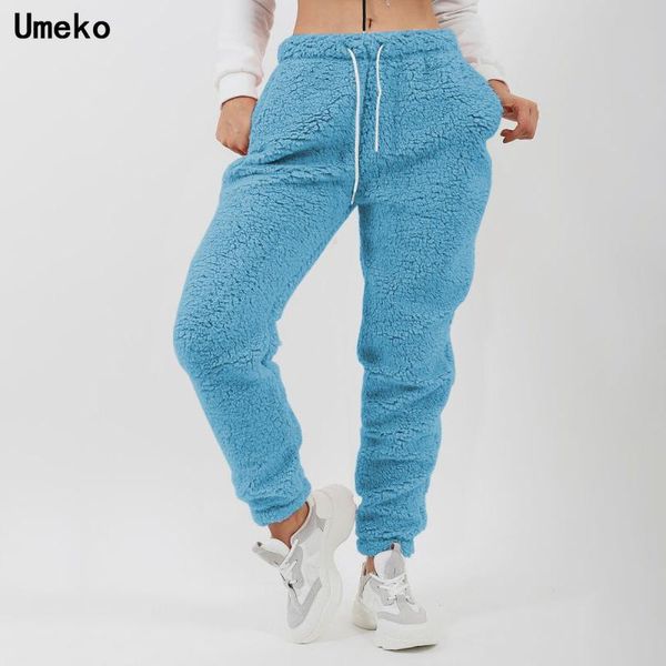 

women's pants & capris umeko autumn winter faux fleece fur jogger pants women solid color lamb wool sweatpants ladies veet trouse, Black;white