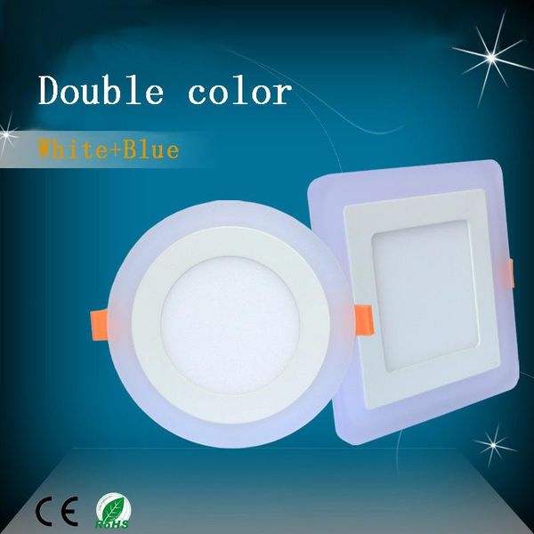 

panel lights round/square led downlight 6w 9w 16w 24w 3model painel light double color lamparas de techo white+blue indoor lighting