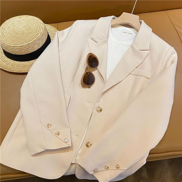 

women's suits & blazers [ewq] korea chic apricot blazer autumn 2021 notched loose single breasted split long sleeve suit jacket tide 16, White;black