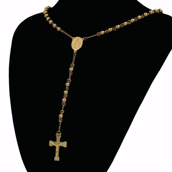 

chains long gold cross pendant necklace men women,vintage beads charm color jewelry crucifix christian ornaments, Silver