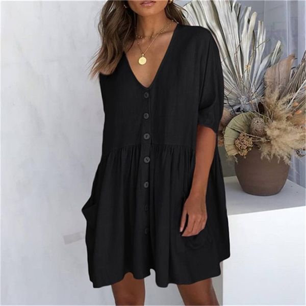 

plus size cotton beach cover up women tunic summer ladies beachwear swim dress swimsuit with skirt pareos plage sarongs 210319, White;black