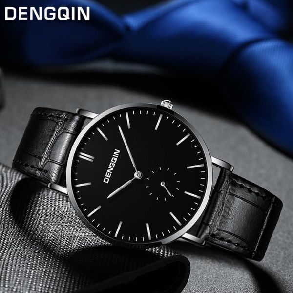 

wristwatches dengqin men wrist watch luxury quartz sport stainless steel dial leather band man watches mens army male clock, Slivery;brown