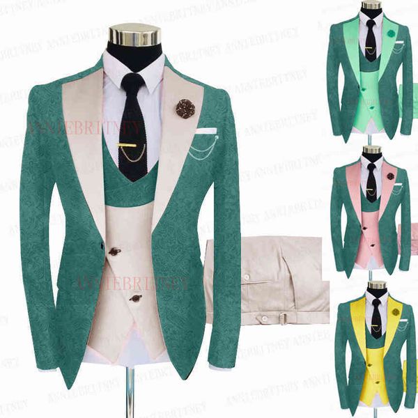 

men's suits & blazers sea blue suit men 3 pieces custom groom wedding tuxedo slim fit business blazer jacket double b xjxt, White;black