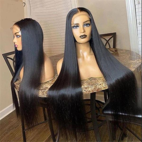 

synthetic wigs lace front natural black silky straight heat resistanbt fiber hair 1*4 wig with baby