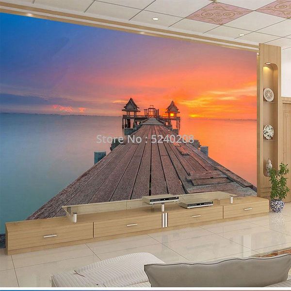 

wallpapers custom po wallpaper 3d sea wooden bridge tv background mural living room bedroom home decor waterproof wall sticker
