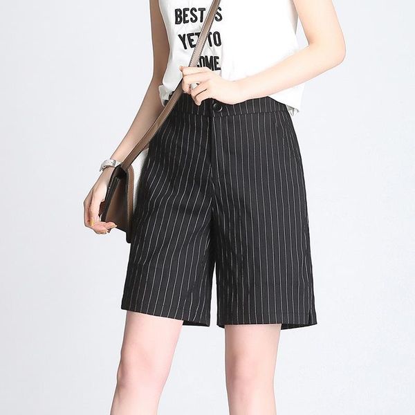 

summer womens shorts fashion korean striped wide leg female casual linen loose fit bermudas feminina plus size women's, White;black