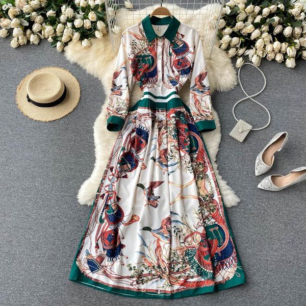 

casual dresses women's flower printing maxi long sleeve midi a line robe female boho leisure party pullover vestidos, Black;gray