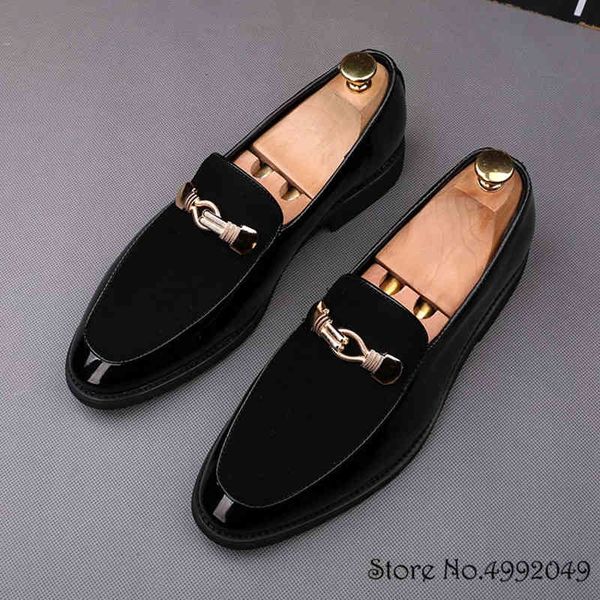 

dress shoes fashion designer wedding for men faux suede metal decoration flat man party formal prom business u9xv, Black