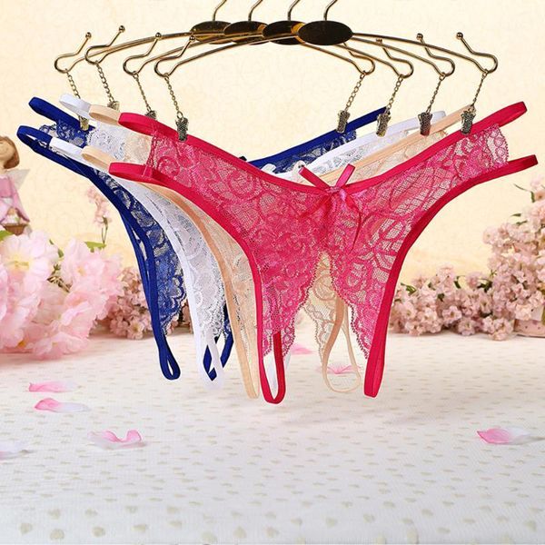 

women's panties thong take-off female transparent temptation low-rise lace ultra-thin breathable open file t-pants, Black;pink