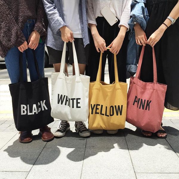 

shopping bags 4 colors women canvas handbags big capacity shpping letter printing cotton tote bag ladies single-shoulder cloth