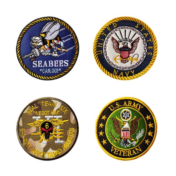 Tessuto US Sea Land Army Navy Seebees Bracciale Tattico militare Veterano Ricamo Gancio e anello di fissaggio Toppe Borse Badge Adesivi in stoffa Zaino fai da te