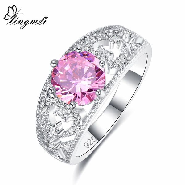 

wedding rings lingmei exquisite round zircon 925 silver women fashion ring size 6 7 8 9 anniversary christmas gifts, Slivery;golden