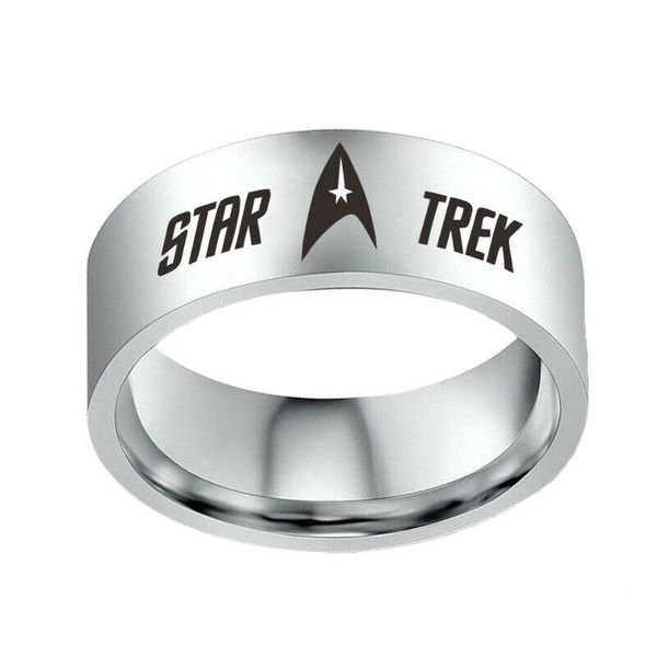 

8mm star trek symbol rings stainless steel silver band size 6-13