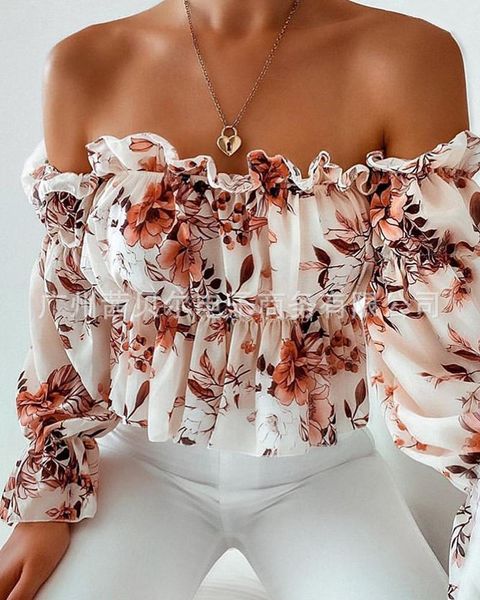 

women's t-shirt 2021 summer fashion white one-shoulder long-sleeved top