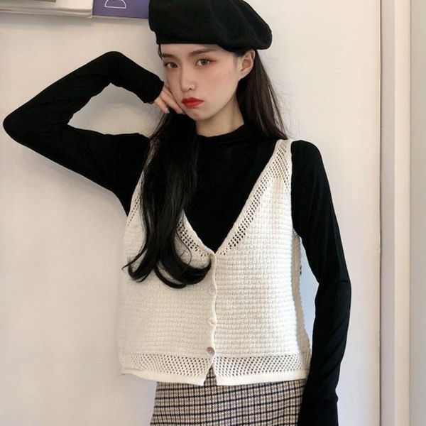 

women's tanks & camis women causual v-neck knitted cami vest sleeveless hollow out outwear camisole tees, White