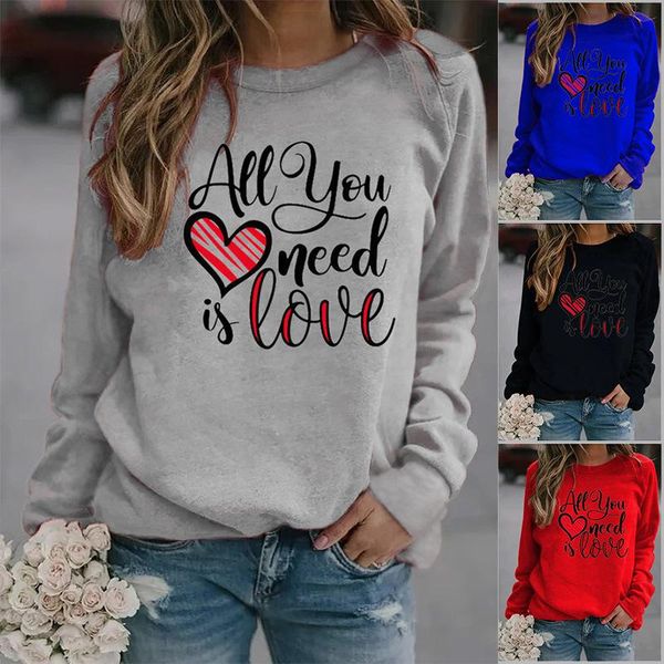 

women's hoodies & sweatshirts all you need is love printed women fleece long sleeve o neck loose sweatshirt girls hoodie pullovers wint, Black